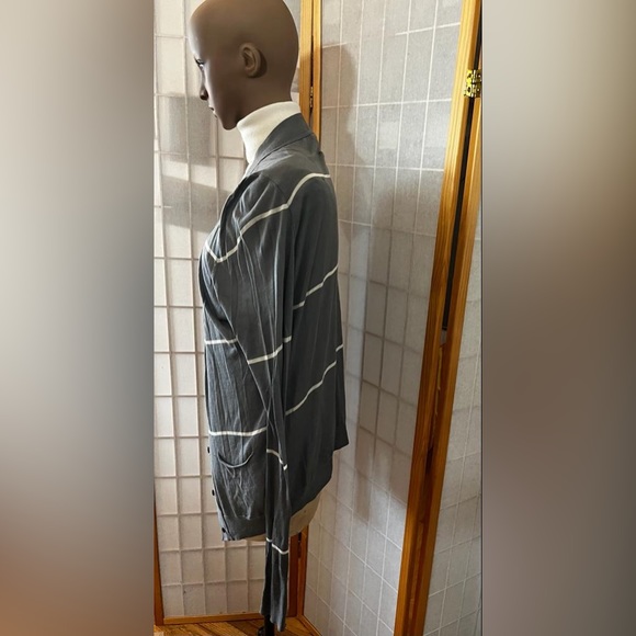 Grey and white striped Cardigan Sweater - Picture 3 of 12